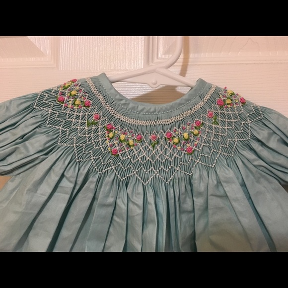 Dusty Blue Smocked Bishop Dress 100% Cotton, New - Picture 7 of 8